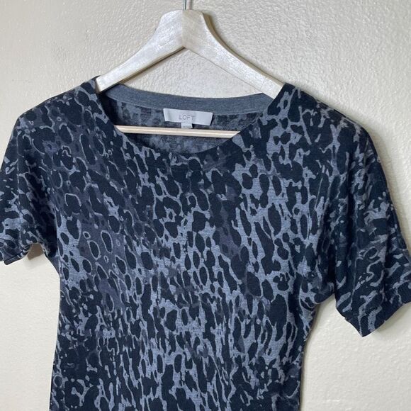 Loft Dress Womens XS Gray Short Sleeve Round Neck Animal Print Wool Casual Mini - Picture 2 of 7